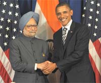 The Prime Minister, Dr. Manmohan Singh with the US President, Mr. Barack Obama, at a Bilateral Meeting, on the sidelines of the 9th ASEAN-India Summit and the 6th East Asia Summit, in Bali, Indonesia